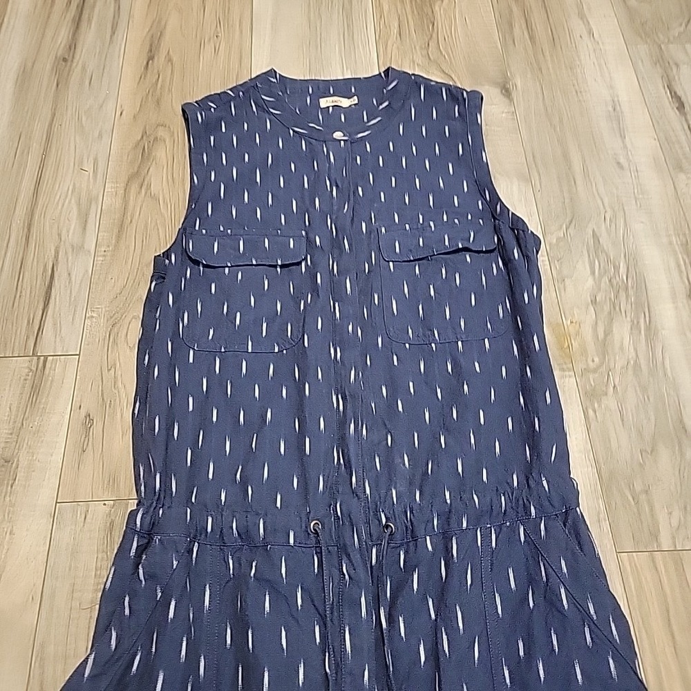 Faherty Navy Blue Sleeveless Midi Dress with Subtle White Dash Print - Picture 5 of 11